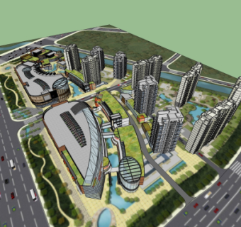 现代商业区规划su模型