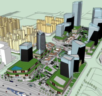 现代商业街su模型