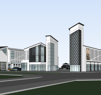 新中式商业街su模型