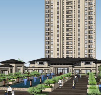 新中式公寓楼su模型