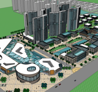 现代商业区规划su模型