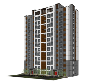 新中式高层公寓楼su模型