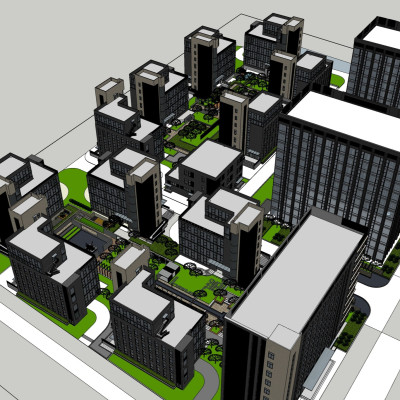 现代小区规划su模型