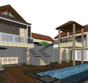 欧式度假酒店su模型