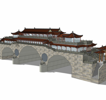 中式景观桥免费su模型