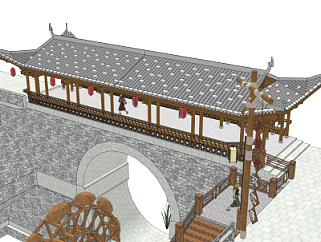 中式景观桥su模型