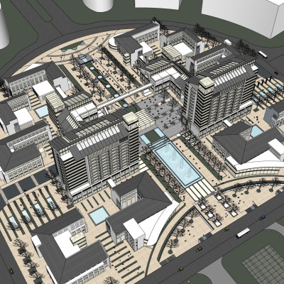 新中式商业区规划su模型