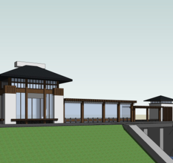 新中式廊架亭子su模型