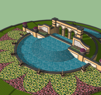 欧式景观墙水景su模型