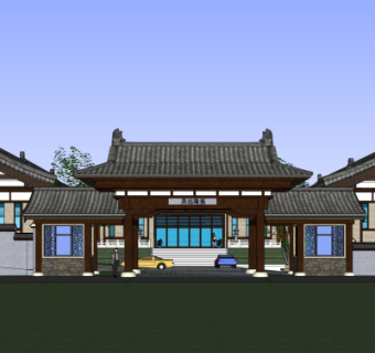 新中式酒店su模型