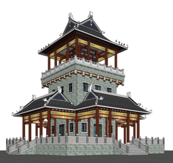 中式塔楼su模型