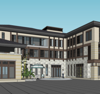 新中式饭店su模型