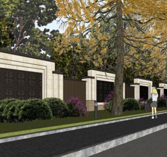 新中式景观墙su模型