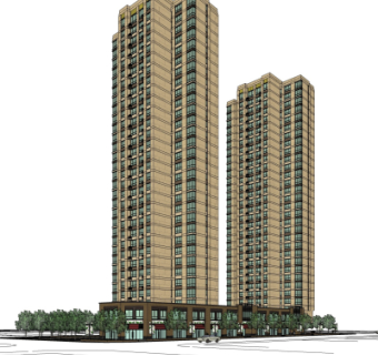 现代高层公寓楼su模型