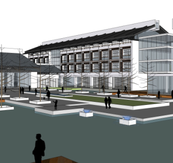 新中式办公楼su模型