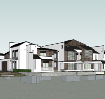 新中式度假酒店su模型