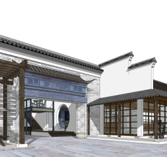 新中式沿街商业建筑su模型