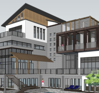 新中式度假酒店su模型