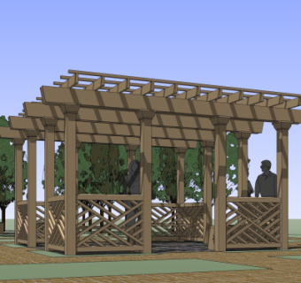 中式廊架su模型