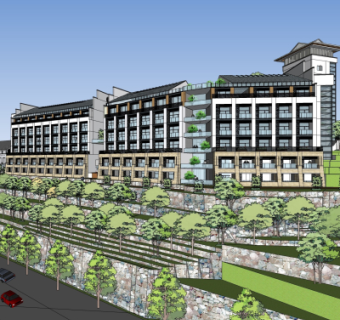 新中式公寓楼su模型