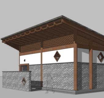 新中式公共厕所外观su模型