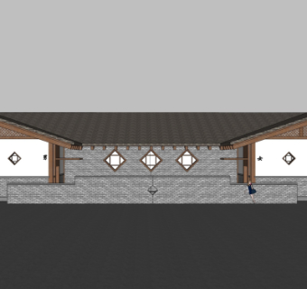 新中式公共厕所外观su模型