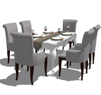 欧式餐桌椅su模型