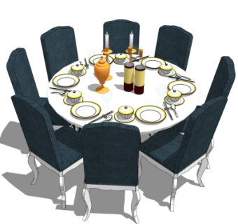 欧式圆形餐桌椅su模型