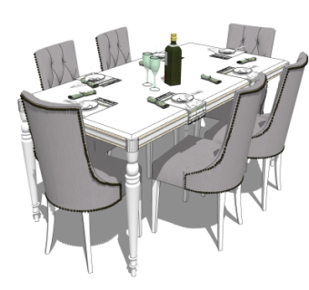 欧式餐桌椅su模型