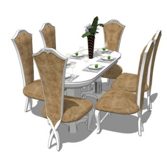 欧式餐桌椅su模型