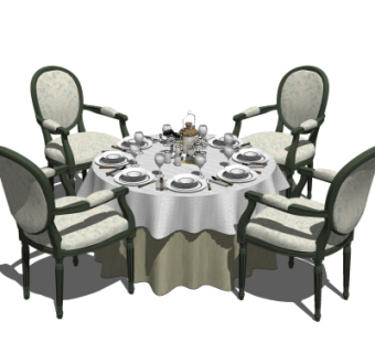 美式餐桌椅su模型