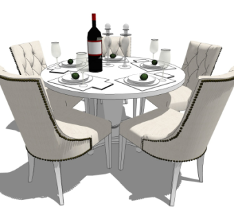 美式餐桌椅su模型