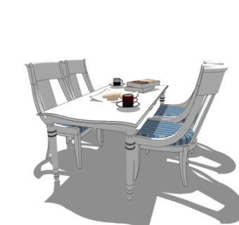 美式餐桌椅su模型