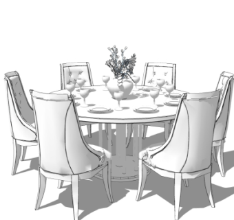 欧式餐桌椅su模型