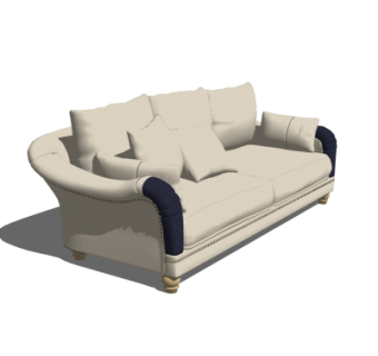 欧式布艺双人沙发su模型