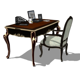 欧式书桌椅子组合su模型