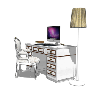 简欧书桌椅子组合su模型