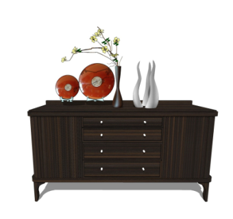 现代橡木边柜su模型