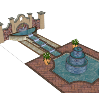 欧式景观墙水景su模型