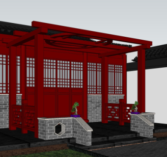 中式别墅门头su模型