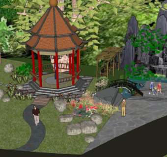 中式公园景观su模型