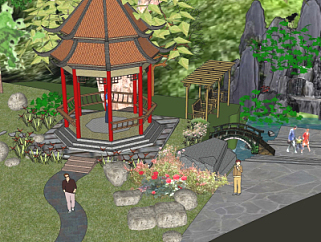 中式公园景观su模型
