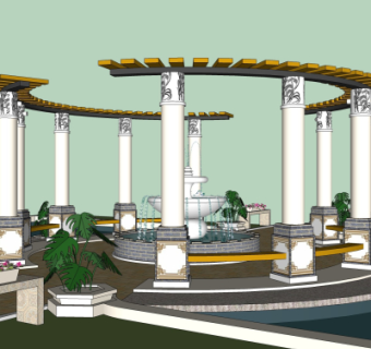 新中式廊架su模型