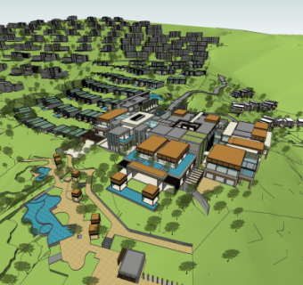 现代度假酒店su模型