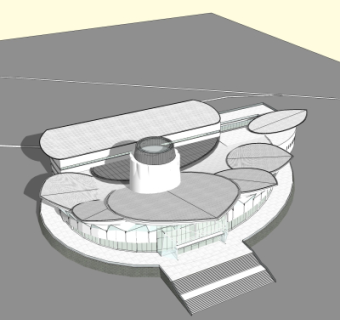 现代展览馆外观su模型