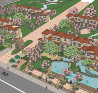 欧式小区规划su模型