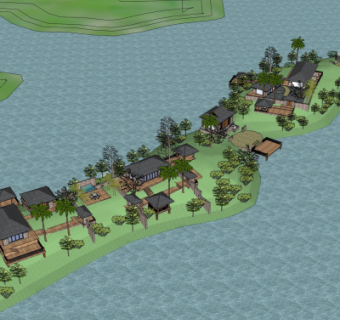 中式度假村规划su模型