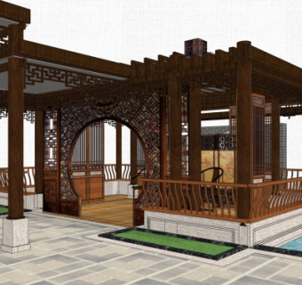 中式凉亭su模型