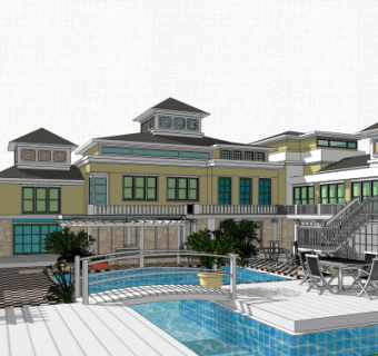 欧式度假酒店su模型