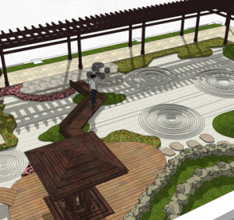 新中式庭院花园su模型